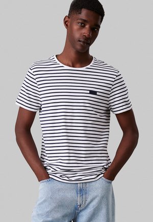 Calvin Klein SLIM  - Print T-shirt - dark sapphire   white stripes