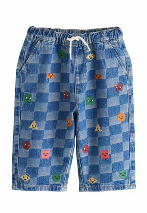 Next Jeans Relaxed Fit - mid blue checkerboard with all over embroidery