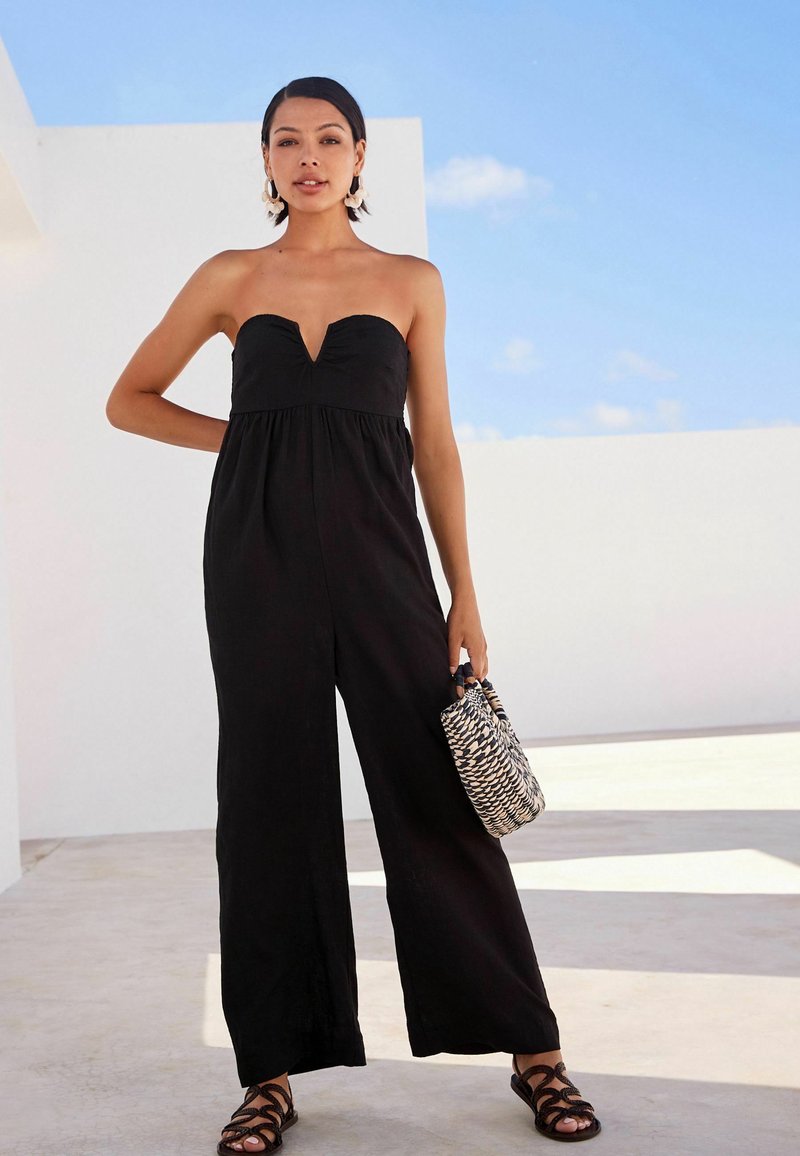 Next WIDE LEG BANDEAU JUMPSUIT WITH LINEN Jumpsuit black/zwart