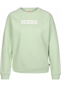 Helles grünes Sweatshirt mit Rundhalsausschnitt und Raglanärmeln. Mit einem weißen Levi's-Logo auf der Brust. Hergestellt aus weichem, strukturiertem Stoff.