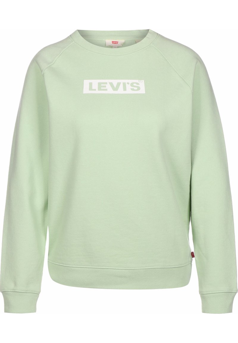 Helles grünes Sweatshirt mit Rundhalsausschnitt und Raglanärmeln. Mit einem weißen Levi's-Logo auf der Brust. Hergestellt aus weichem, strukturiertem Stoff.