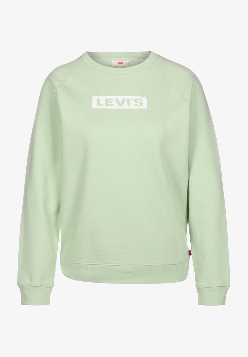Helles grünes Sweatshirt mit Rundhalsausschnitt und Raglanärmeln. Mit einem weißen Levi's-Logo auf der Brust. Hergestellt aus weichem, strukturiertem Stoff.