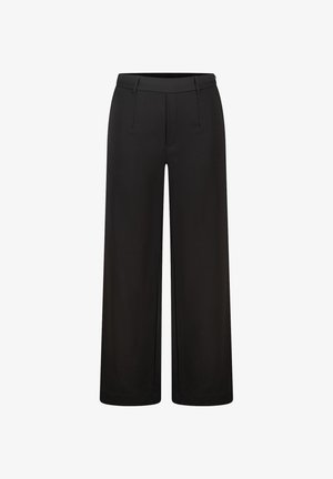 Zwarte hoge taille wijde broek met riemlussen en voorzakken, ontworpen voor een ontspannen, formele pasvorm.