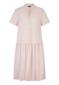 Helles rosa, kurzärmeliges Kleid mit Stehkragen, vorderer Knopfleiste und gestuftem Rock. Aus glattem Stoff in lässiger Passform gefertigt.