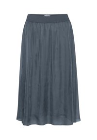 Jupe midi semi-transparente gris foncé avec taille élastique et tissu froncé pour une apparence fluide et légère.