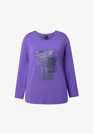 Fialová košile s dlouhými rukávy s kovovými zvířecími potisky a nápisem "MODERN VIEW" na přední straně, kulatý výstřih.
