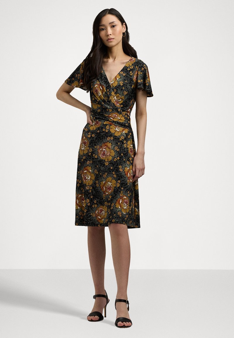 floral stretch jersey surplice dress Ralph Lauren Floral Jersey Sleeveless Surplice Dress In Olive Multi - 41% Off