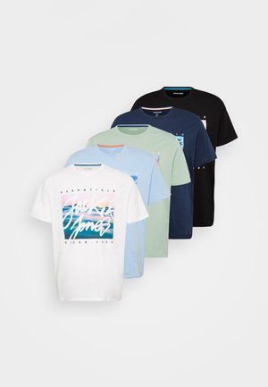 Jack & Jones JJCOLTON PHOTO TEE CREW NECK 5 PACK - T-shirt con stampa - light blue/iceberg green/sky captain/white/black