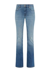 Lichtblauwe denim jeans met een vervaagde was, met rechte pijpen, lichte slijtage bij de knieën en een standaard vijf-pocket ontwerp.