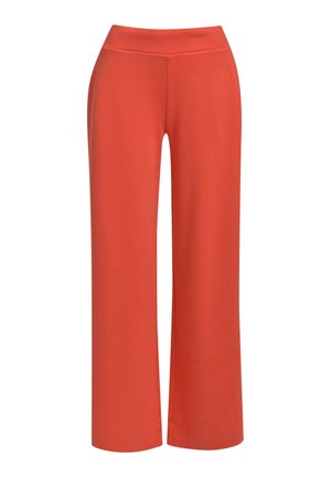 Hoch taillierte, weit geschnittene Hose in solidem verbranntem Orange, mit glatter Vorderseite ohne sichtbare Taschen oder Verzierungen.