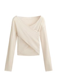 FINE-KNIT SEMI-SHEER RIB CROSSOVER - Bluza - sand