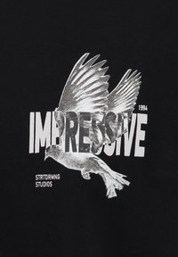 Vliegende witte vogelafbeelding boven het woord "IMPRESSIVE" met de tekst "1994" en "STRTDRMNG STUDIOS" op een zwarte achtergrond.