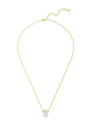 Collier délicat en chaîne d'or avec fermoir ajustable, orné d'un pendentif unique en perle blanche serti dans un petit chaton en or.