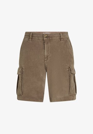 Kastanja värvi kordura cargo lühikeste pükste küljetaskud, õmblustega detailid ja nööp sulgemine vööl. Sobivad igapäevaseks kandmiseks.