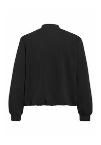 Černá bunda s dlouhým rukávem, vysokým límcem, elastickými manžetami a elastickým lemem, zobrazena zezadu na bílém pozadí.