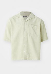 Korte mouwen shirt in lichtgroen met een streepjespatroon, één borstzak en knoopsluiting. Gemaakt van ademende stof met een ontspannen pasvorm.