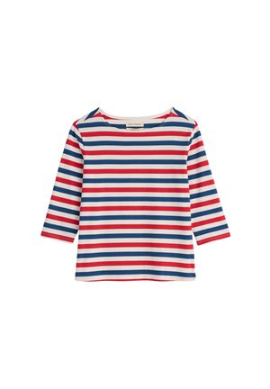 Lange mouwen shirt met rood-wit-blauwe horizontale strepen en een boothals.