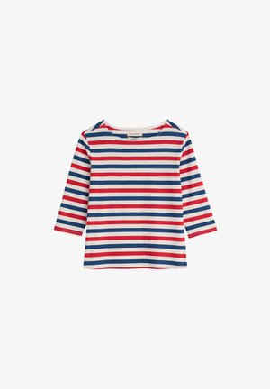 Pikemate varrukatega särk punaste, valgete ja siniste horisontaalsete triipudega ning paadi-kaelusega.