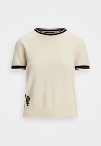 TWO TONE SHORT SLEEVE SWEATER - Basic póló - mascarpone cream/black