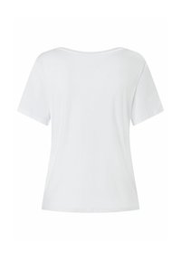 White short-sleeved t-shirt with a round neck. Smooth texture, relaxed fit, no visible patterns or accents. Back view.
