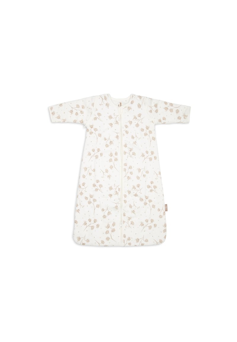 Katoenen slaapzak in crème met een bloemenpatroon in beige. Voorzien van lange mouwen, een ritsluiting aan de voorkant en een zachte, gewatteerde textuur.