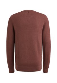 Roter strukturierter Pullover mit langen Ärmeln und rundem Ausschnitt. Gerippte Bündchen und Saum, mit einem kleinen Logodetail auf der Rückseite.