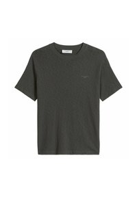 T-shirt gris foncé manches courtes col rond avec petit logo Marc O’Polo Denim sur la poitrine gauche, design uni, tissu en coton.