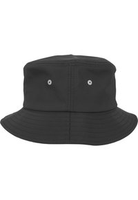 Čierny klobúk s vačkovým tvarom vyrobený z hladkej a odolnej látky. Má široký, flexibilný okraj a dve ventilačné dierky po bokoch.
