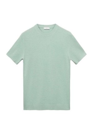 Majica kratkih rukava u mint zelenoj boji s okruglim izrezom, izrađena od mekanog pamučnog pleta, s jednostavnim, čisteg dizajna bez uzoraka.
