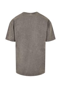 Grey, short-sleeve T-shirt made from textured cotton. Features a round neck and a straight cut, with light distressing for a worn effect.