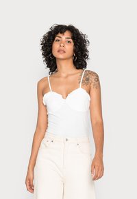 Monki 2 PACK - Top - white light/solid blue