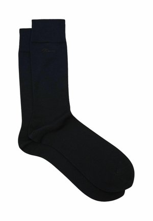 Fekete, sima, bokaig érő zoknikkal, bordázott szegélyekkel, fehér háttéren, egymásra fektetve.