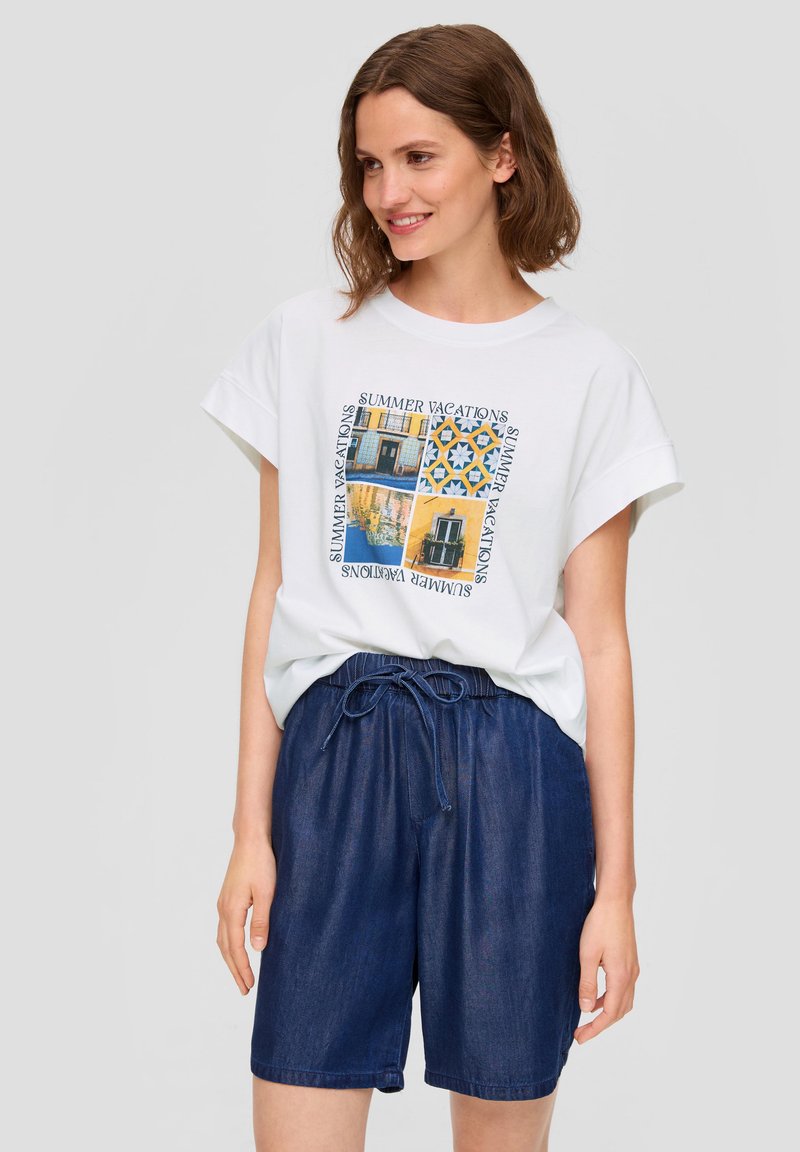 s.Oliver MIT KAPPÄRMELN - T-shirt print - weiß