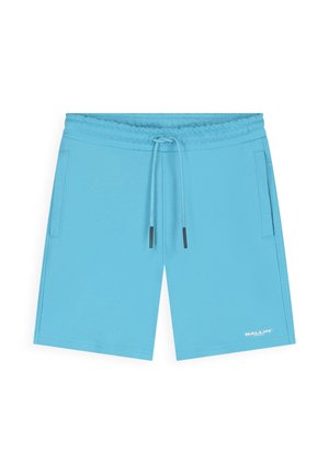 Lichtblauwe casual short met een elastische tailleband, trekkoord, zijzakken en een klein wit "BALLIN'" logo op het linkerbeen.