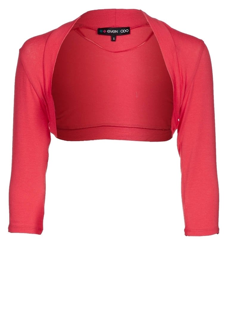 Rosa cropped cardigan med långa ärmar, tillverkad av ett mjukt material, med rundad halsringning och utan knäppningar. Ren, enkel design.