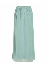 Světlomodrá, splývavá maxi sukně s elastickým pasem a plisovaným designem, vyrobená z lehké, poloprůhledné látky.