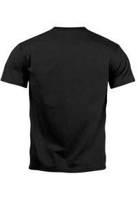 Black short-sleeve t-shirt made of cotton, featuring a plain back with a crew neck and a relaxed fit. No graphics or patterns visible.
