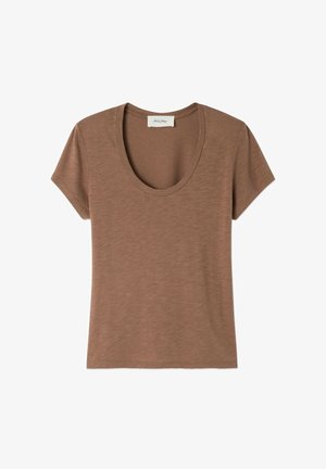 T-shirt marrone a maniche corte con scollatura rotonda. Realizzato in un tessuto morbido e testurizzato. Design leggero e casual con una vestibilità rilassata.