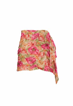 BHOEM, REGULAR FIT - FLORAL PRINT RUCHED MINI SKIRT - Mini skirt - pink