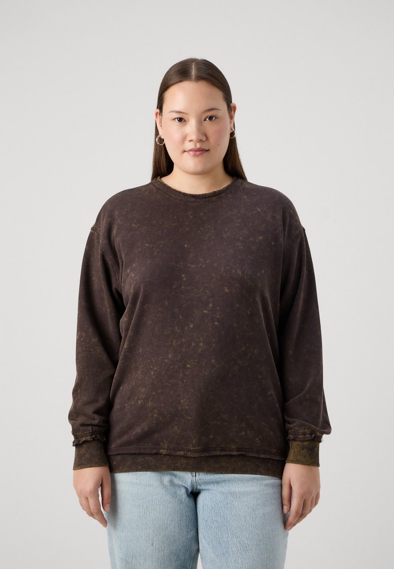 ONLY Carmakoma CARLEONI LIFE O NECK  - Športni pulover - black coffee washed