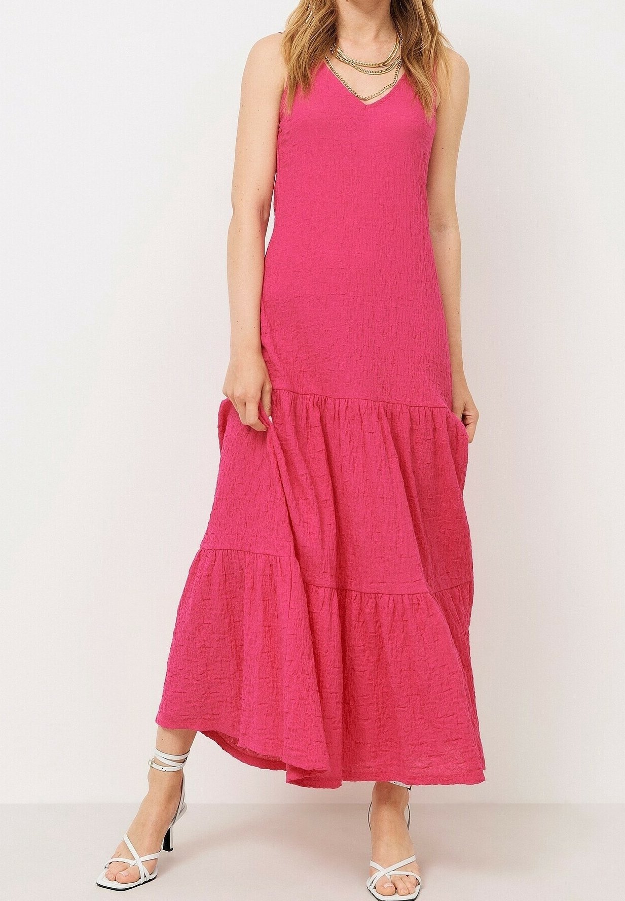 chinese dress ladies ellos Plus Size Cotton Spandex Crew Neck 3/4 Sleeve Maxi Dress