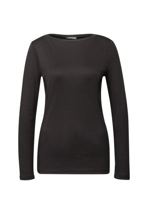 Svart långärmad T-shirt i mjuk bomull. Har rund halsringning och figurnära siluett. Slät yta utan synliga mönster.