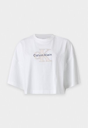 Calvin Klein Jeans, OS CROPPED DENIM APPLIQUE MONOLO - T-shirt print - bright white