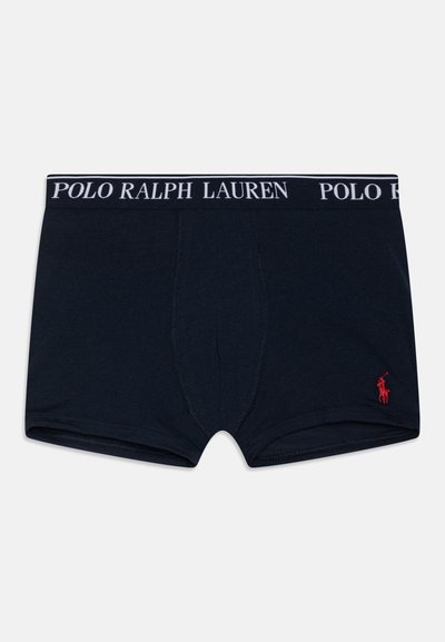 Námornícke modré boxerky vyrobené z jemnej bavlny, s bielym elastickým pásom s nápisom "POLO RALPH LAUREN" a malým červeným logom.