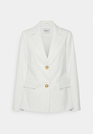 Blazer blanc ajusté avec revers crantés, deux boutons marron et deux poches avant à rabat, de la marque ONLY.