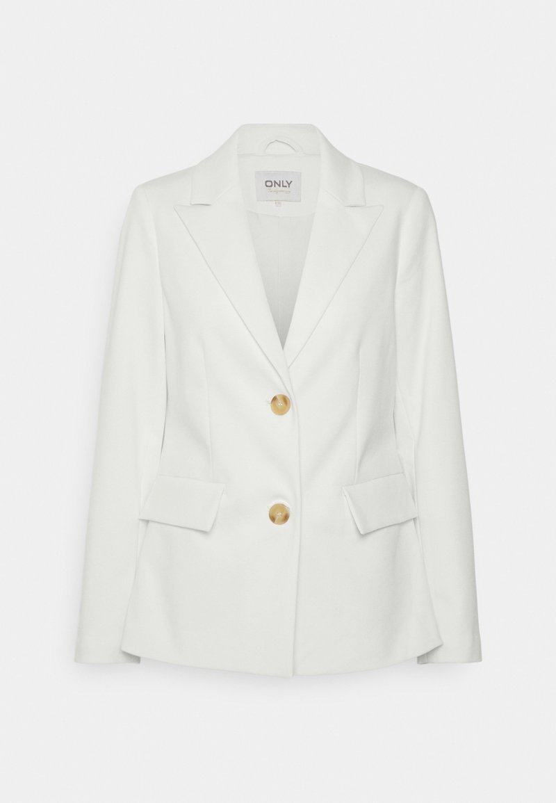 Blazer blanc ajusté avec revers crantés, deux boutons marron et deux poches avant à rabat, de la marque ONLY.