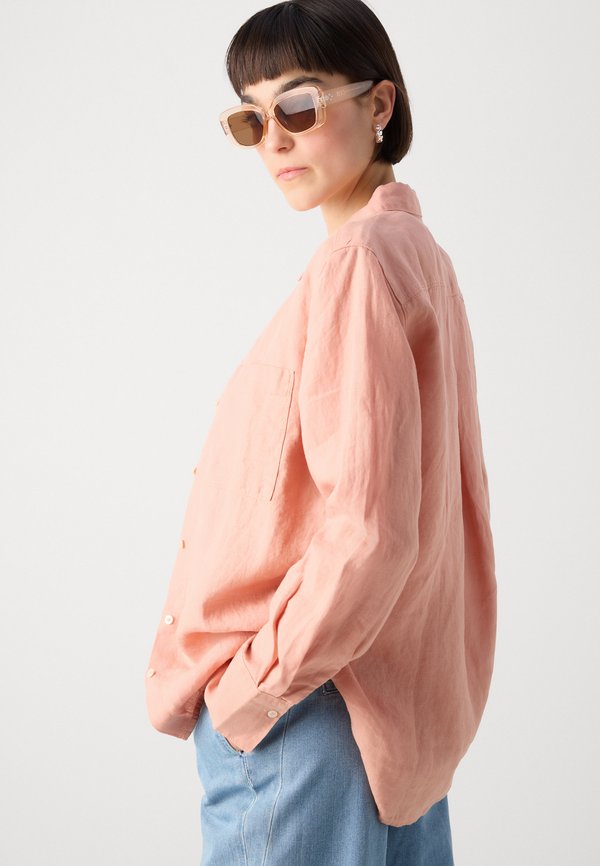 BLOUSE EASY SHAPED LONG SLEEVE CHEST POCKET SOLIDw - Button-down blouse - mellow peach4