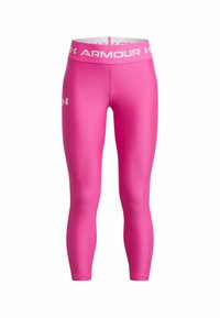 Rosa leggings i stretchmaterial med hög midja och "ARMOUR"-tryck i vitt, designade för sportkläder.