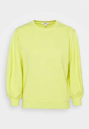 Langærmet neongul sweatshirt med puffede ærmer og ribstrikkede manchetter, rund halsudskæring og et lille mærke inden i kraven.