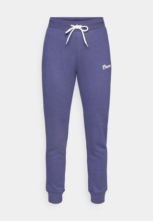 Lilla bomulls joggebukser med hvit snor, med en tapered ben-design og en liten hvit logo på venstre lår.